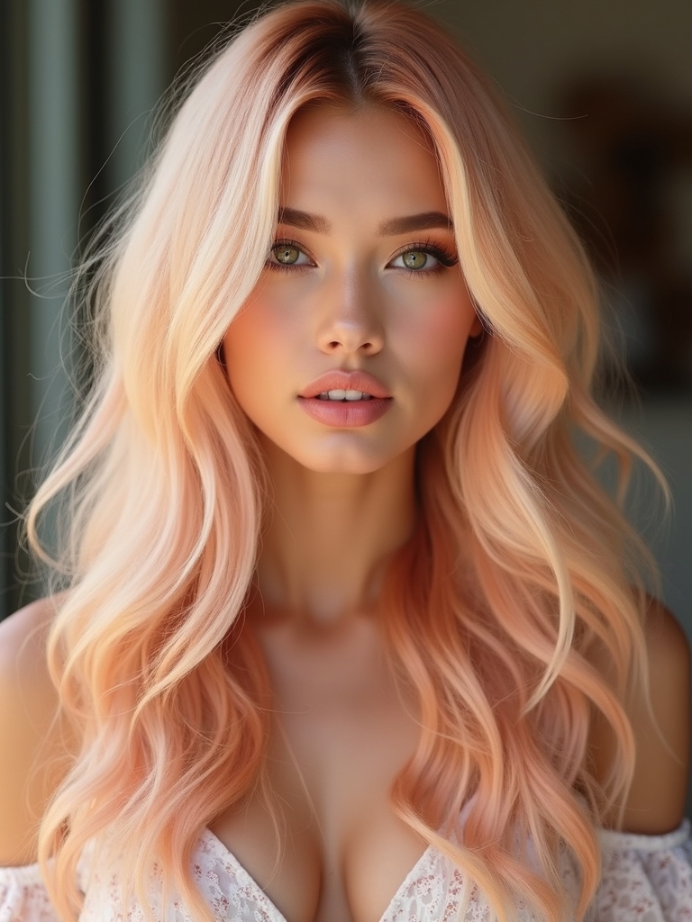 peachy blonde pastel elegance