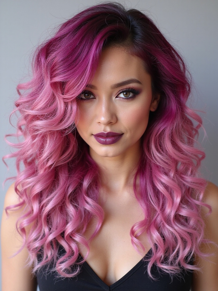 vibrant pink curly transformation