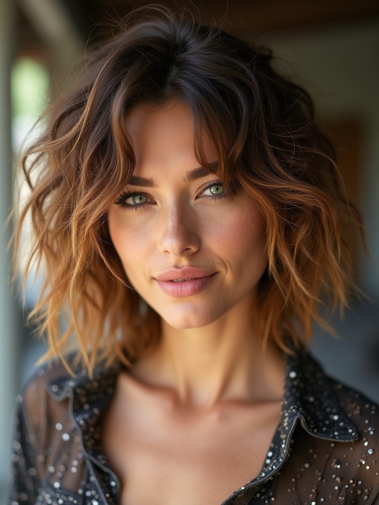 air dried textured shag styling