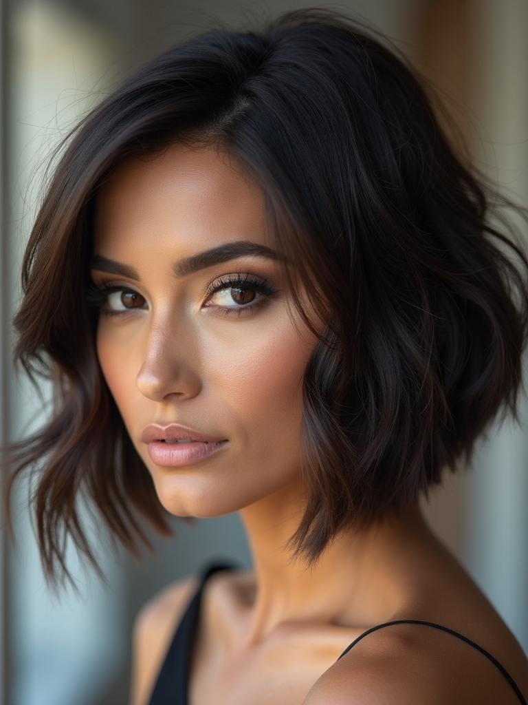 angled layered short to long bob