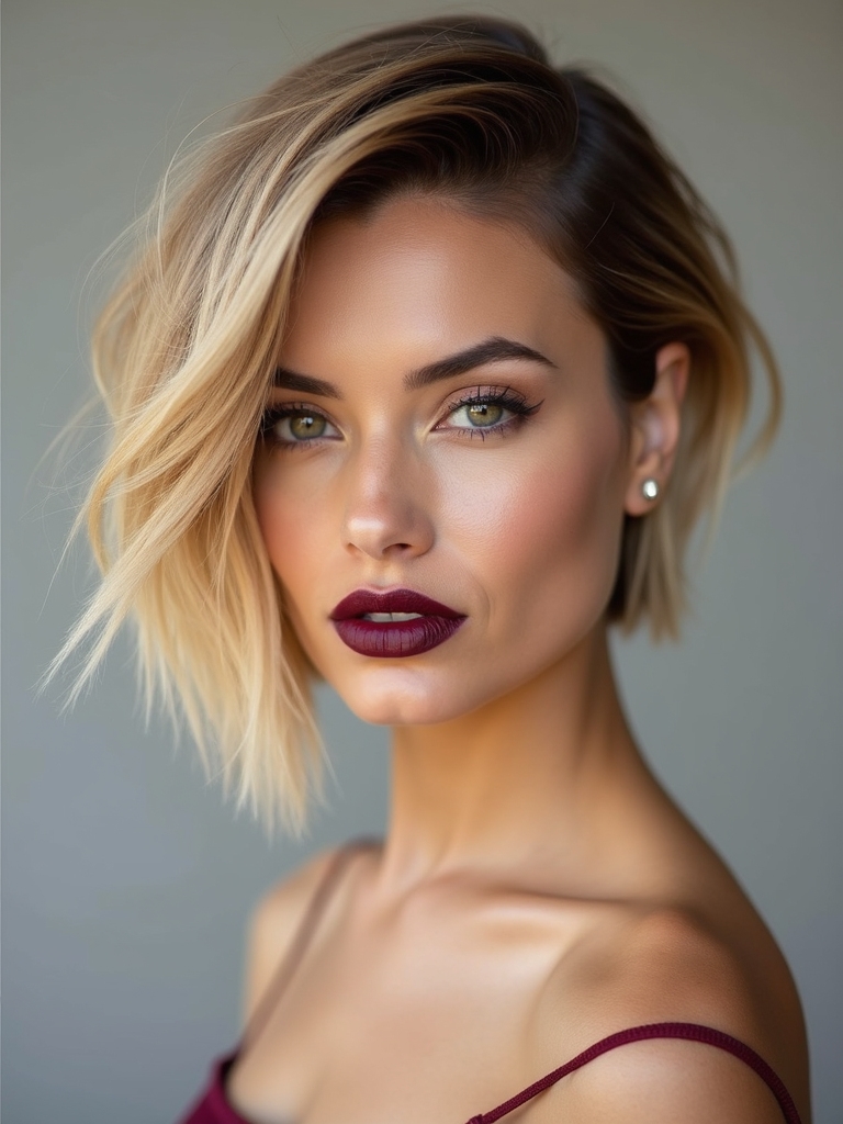 asymmetrical angled bob haircut