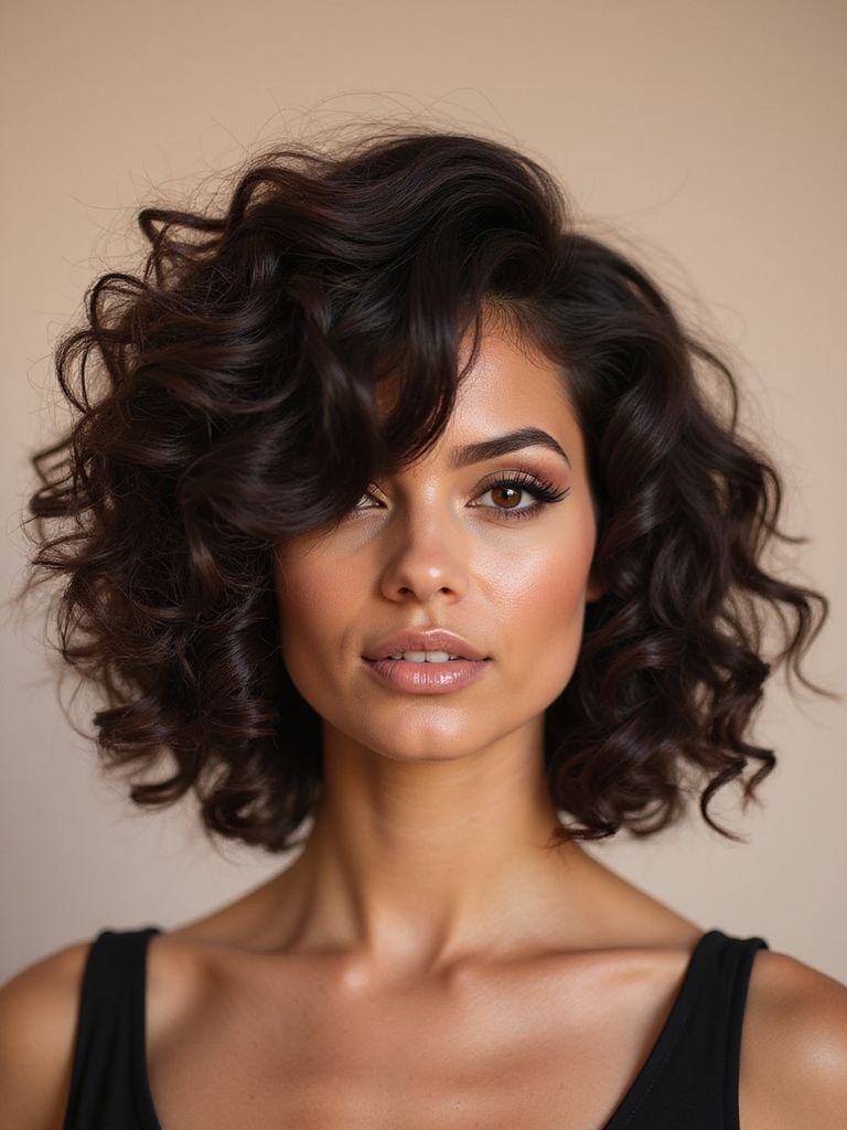 asymmetrical bob for curls