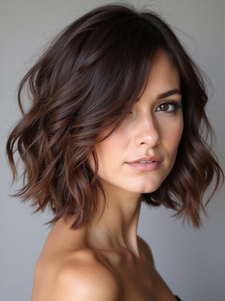 asymmetrical layered shoulder length cut