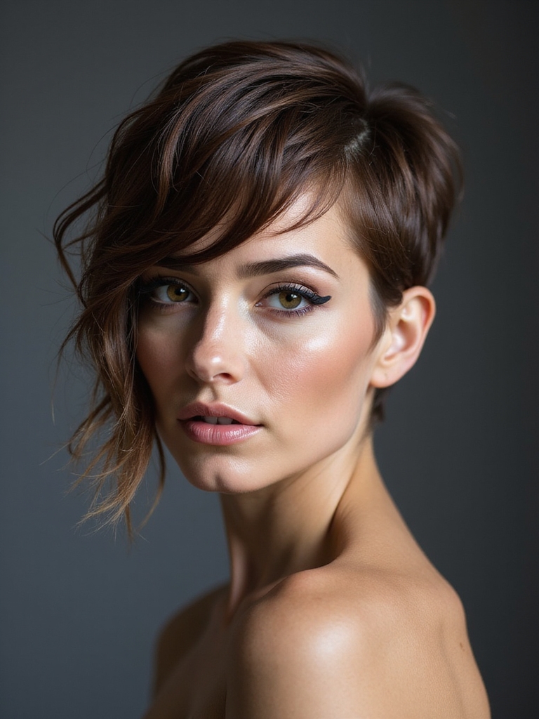 asymmetrical textured side swept pixie