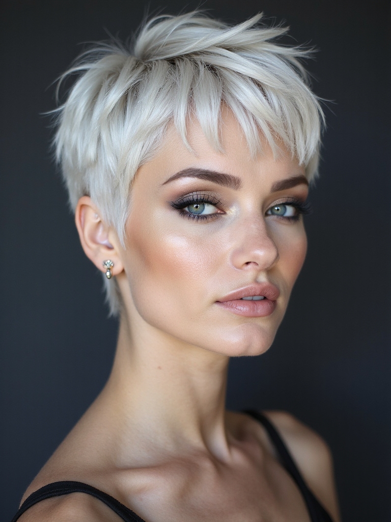 bleached platinum pixie transformation