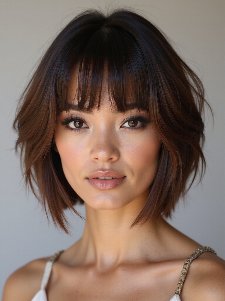 blunt layered shoulder length edge