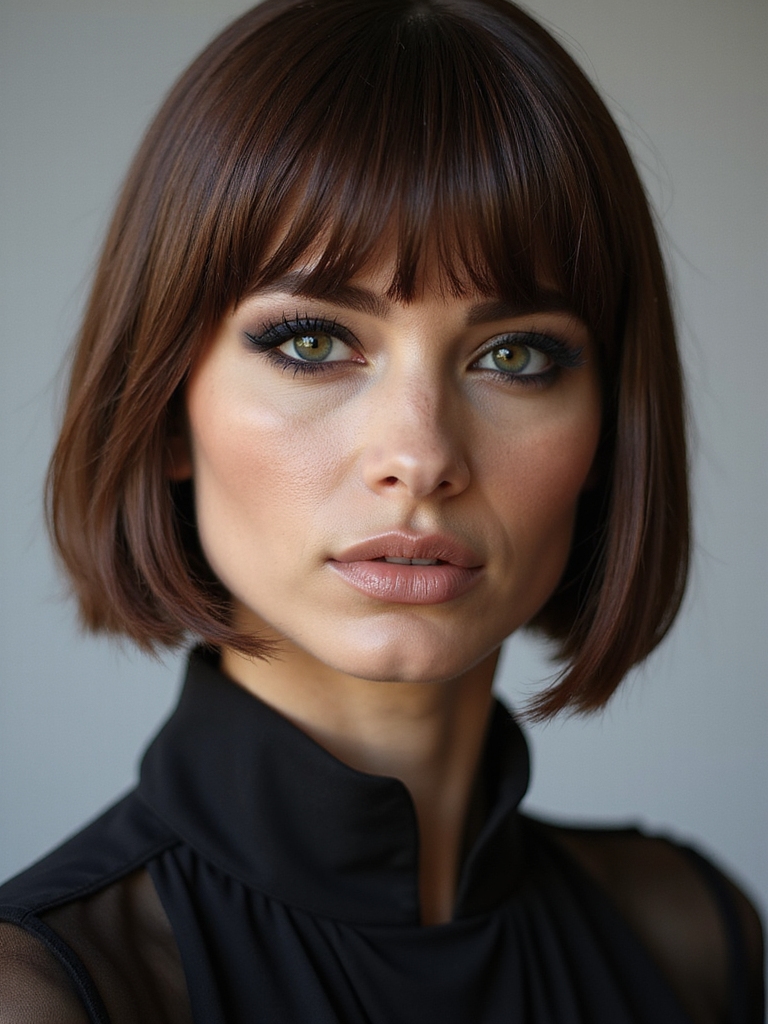 blunt polished straight layered haircut