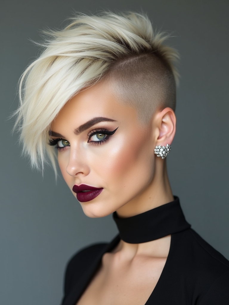 bold asymmetrical shaved side pixie