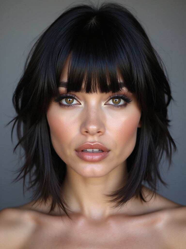 bold blunt bangs framing face