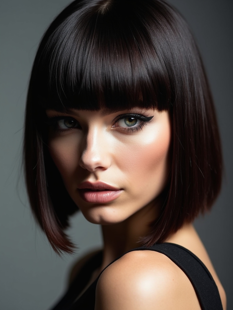 bold sleek blunt bangs statement