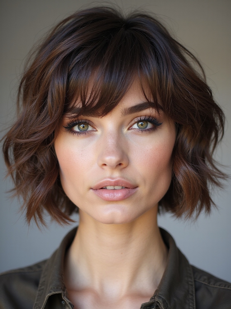 choppy layered textured wavy bangs