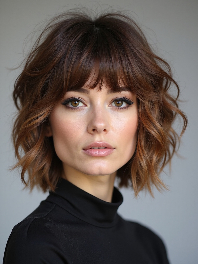choppy layers with blunt bangs