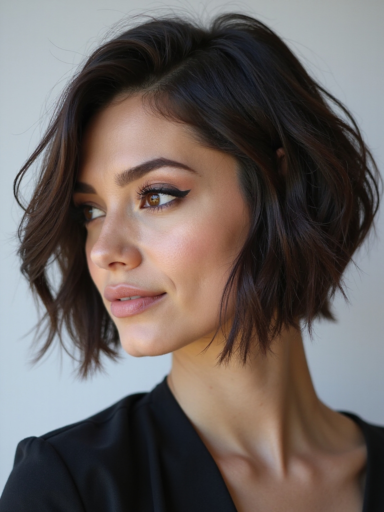 choppy shoulder length bob with face framing