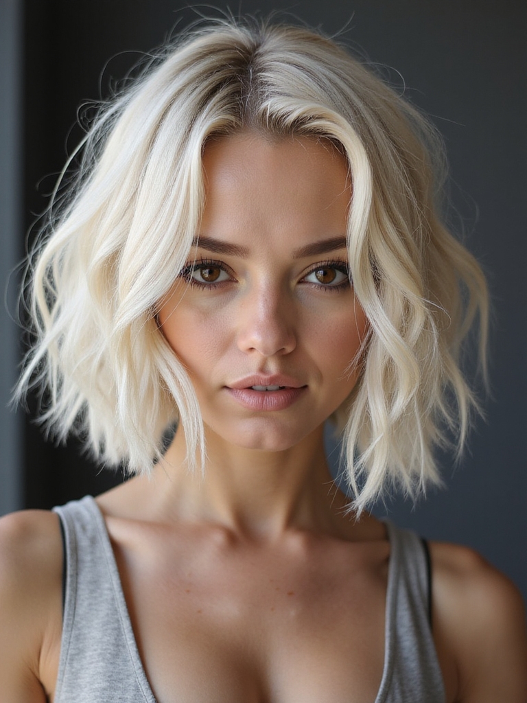 choppy textured blonde bob