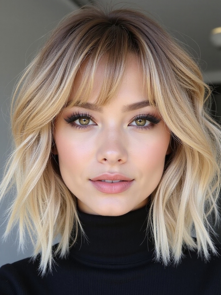 choppy textured layered bob