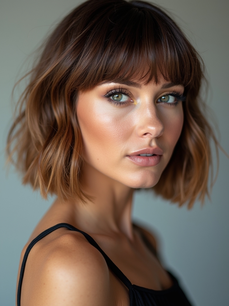 colored bob with bangs