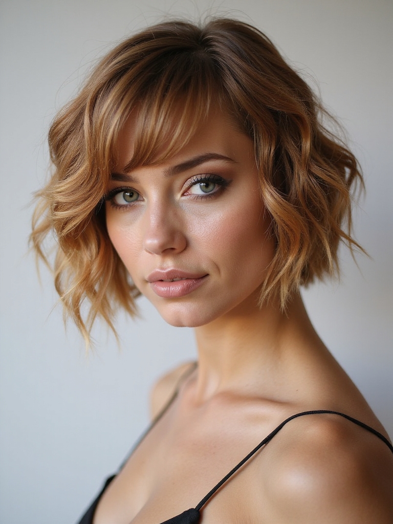 colorful bob complements bangs