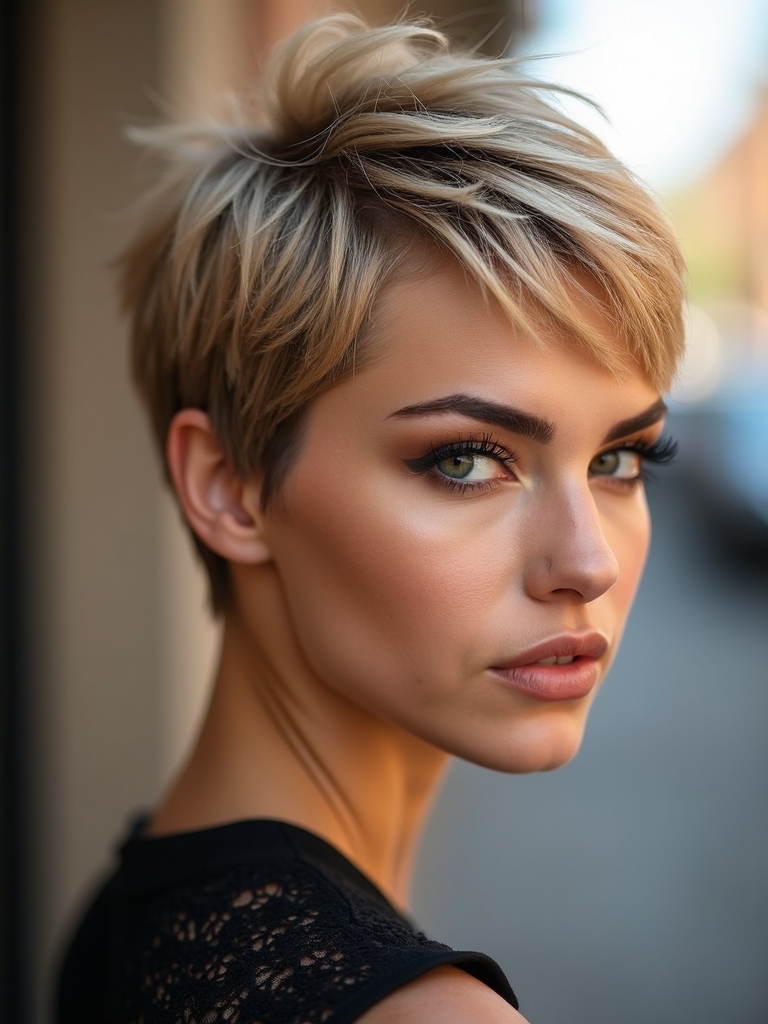 colorful dimensional pixie cut