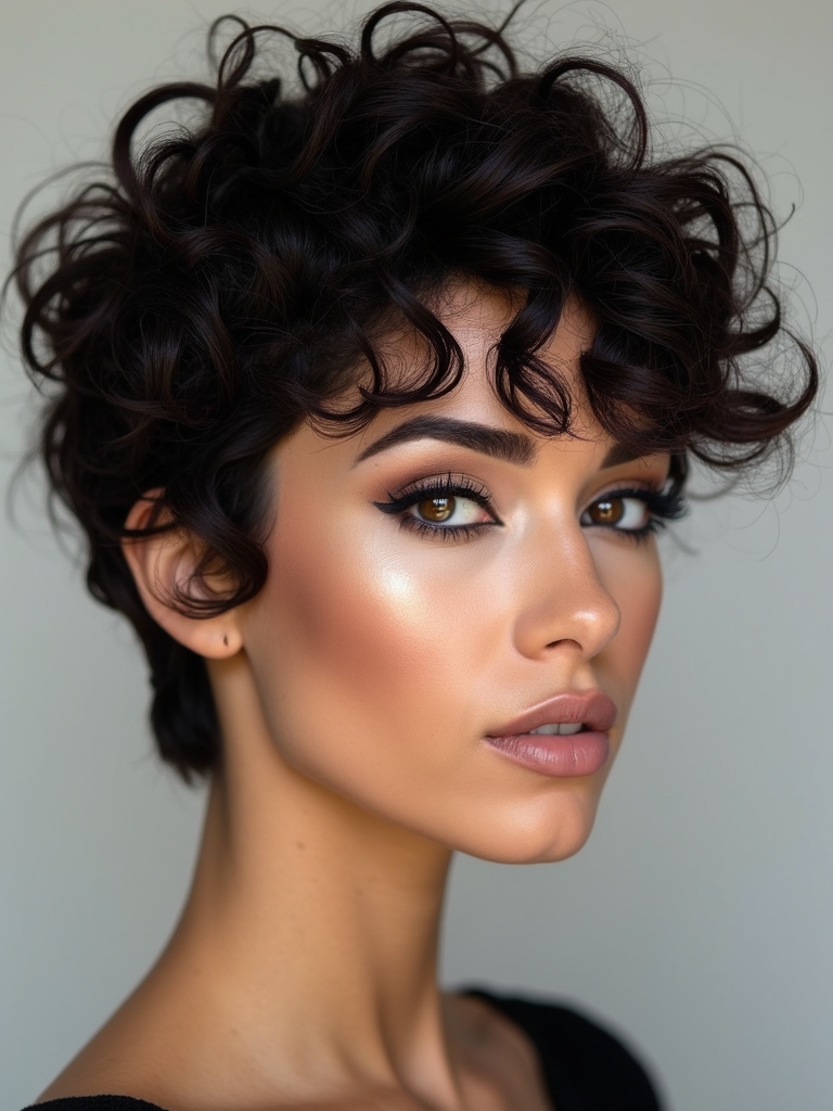 curly pixie with bangs