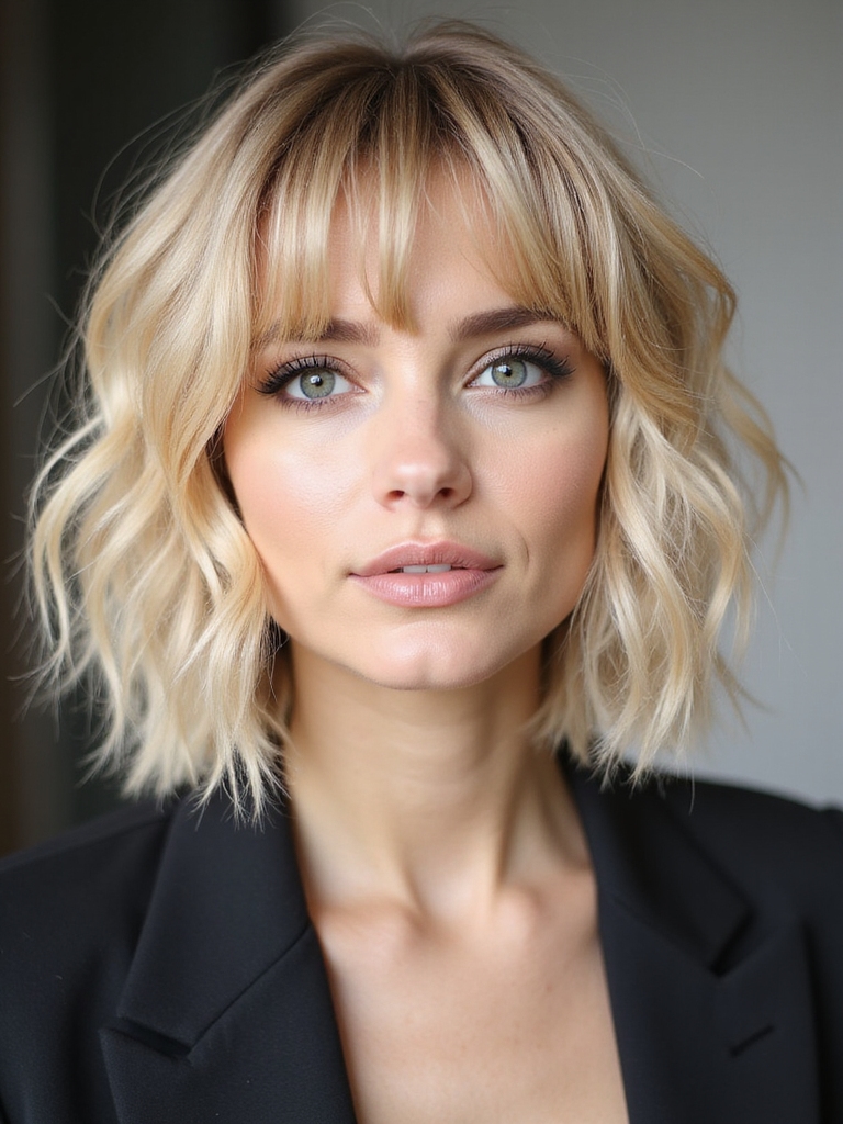 curtain bangs sleek bob frame