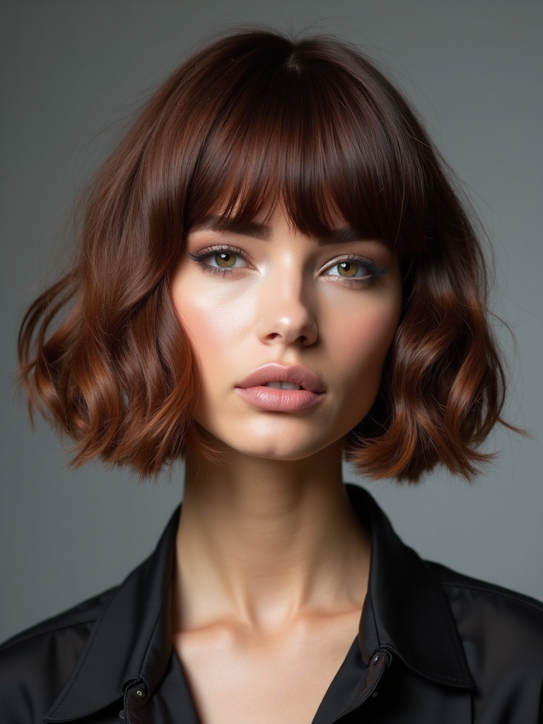 curved bob with feathered bangs
