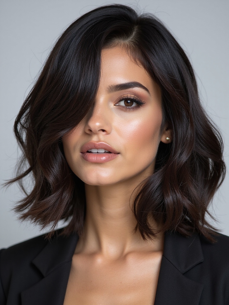 curved layered middle part bob