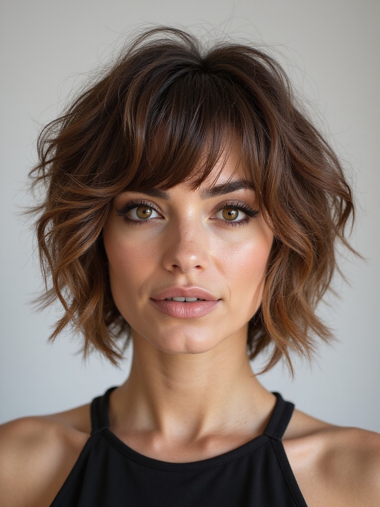 dramatic textured side swept bangs
