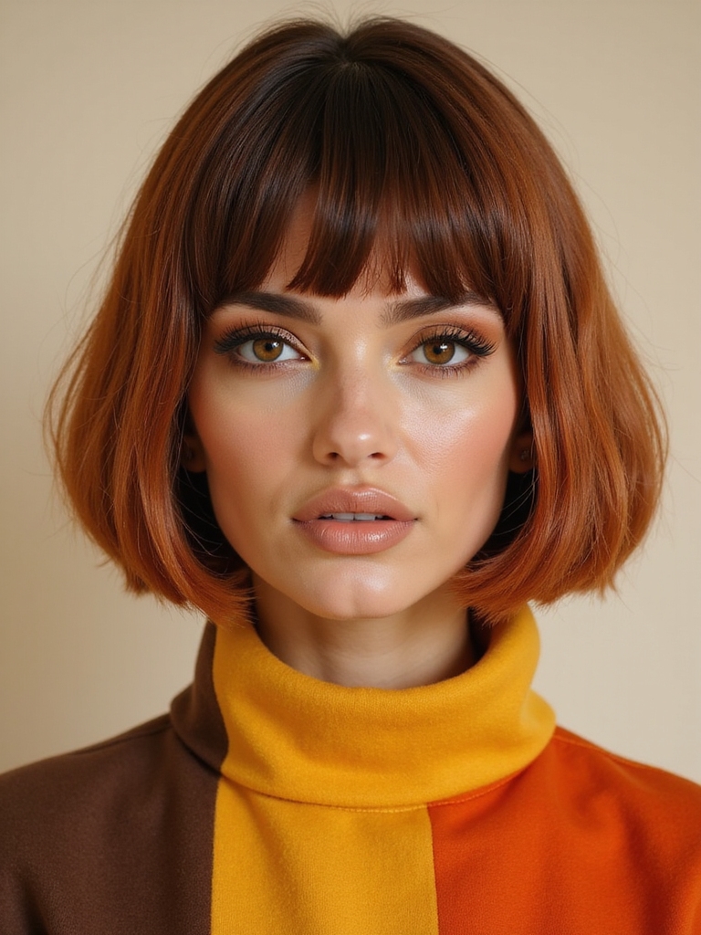 earthy 70s color blocked bob