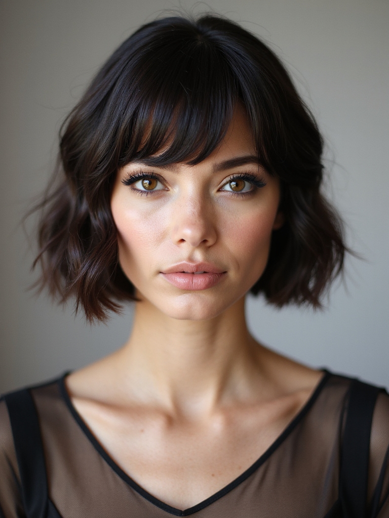 edgy angled bob with micro bangs