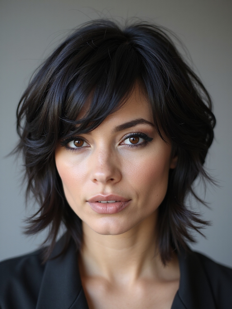 edgy bangs longer layered back
