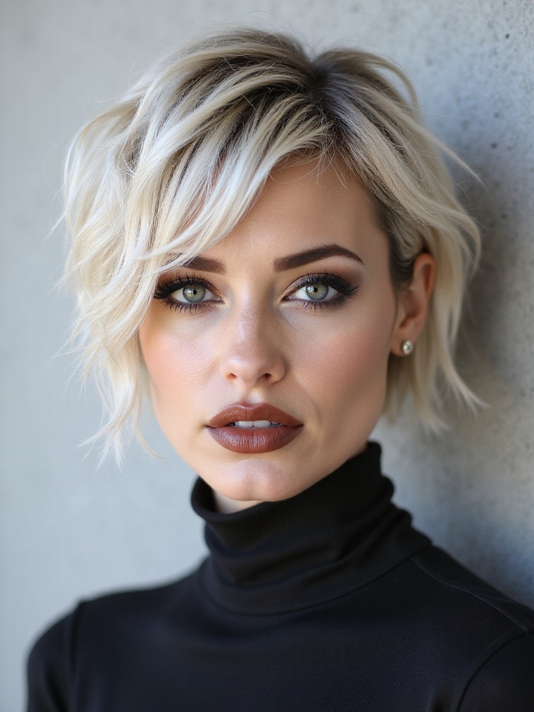 edgy platinum highlighted layered shag