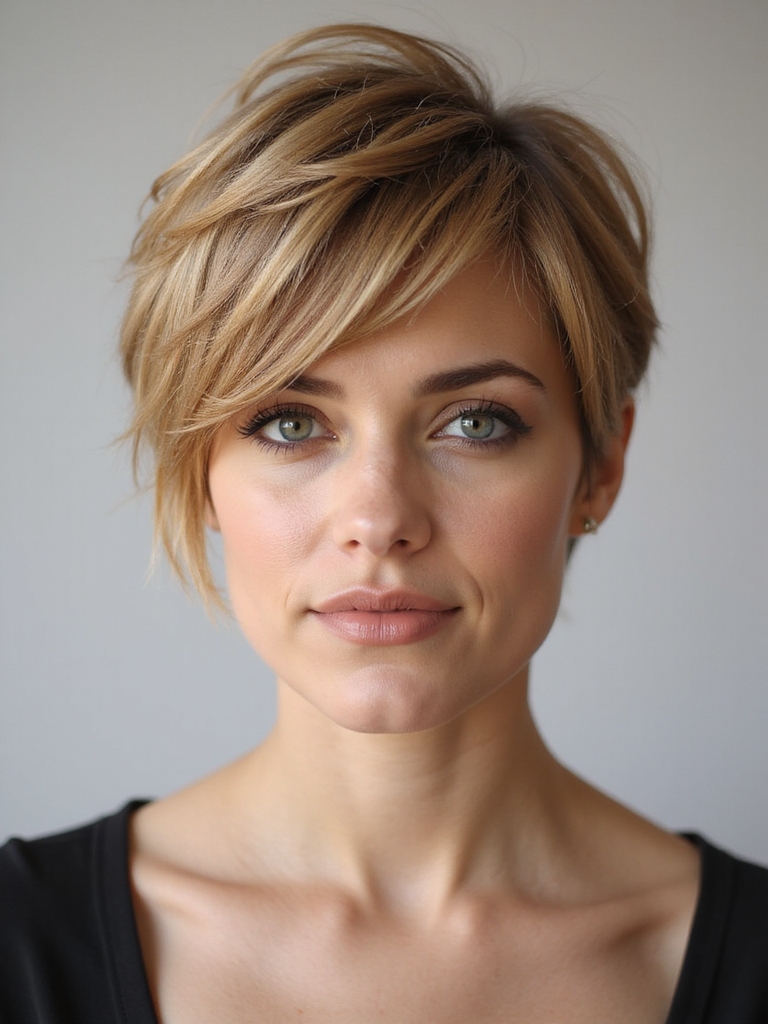 edgy side swept textured pixie
