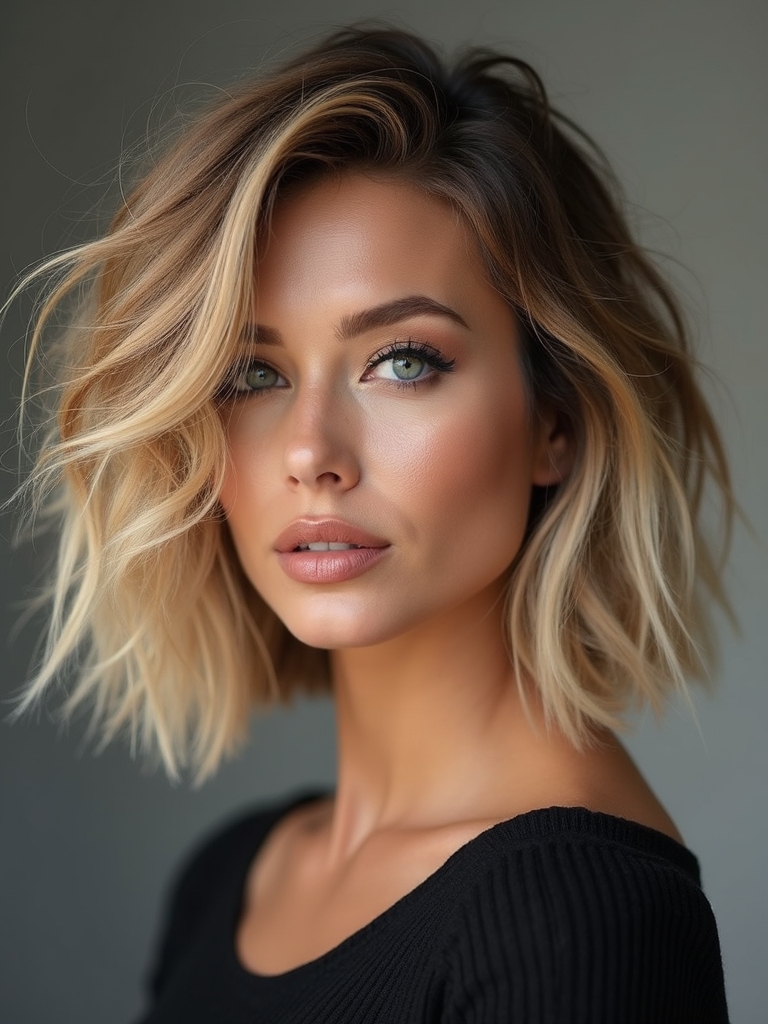 edgy textured shag with bangs