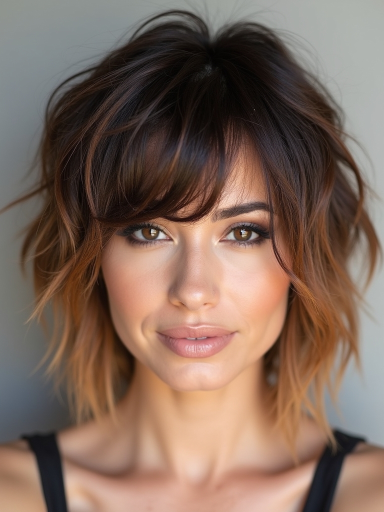 effortless layered shag with bangs