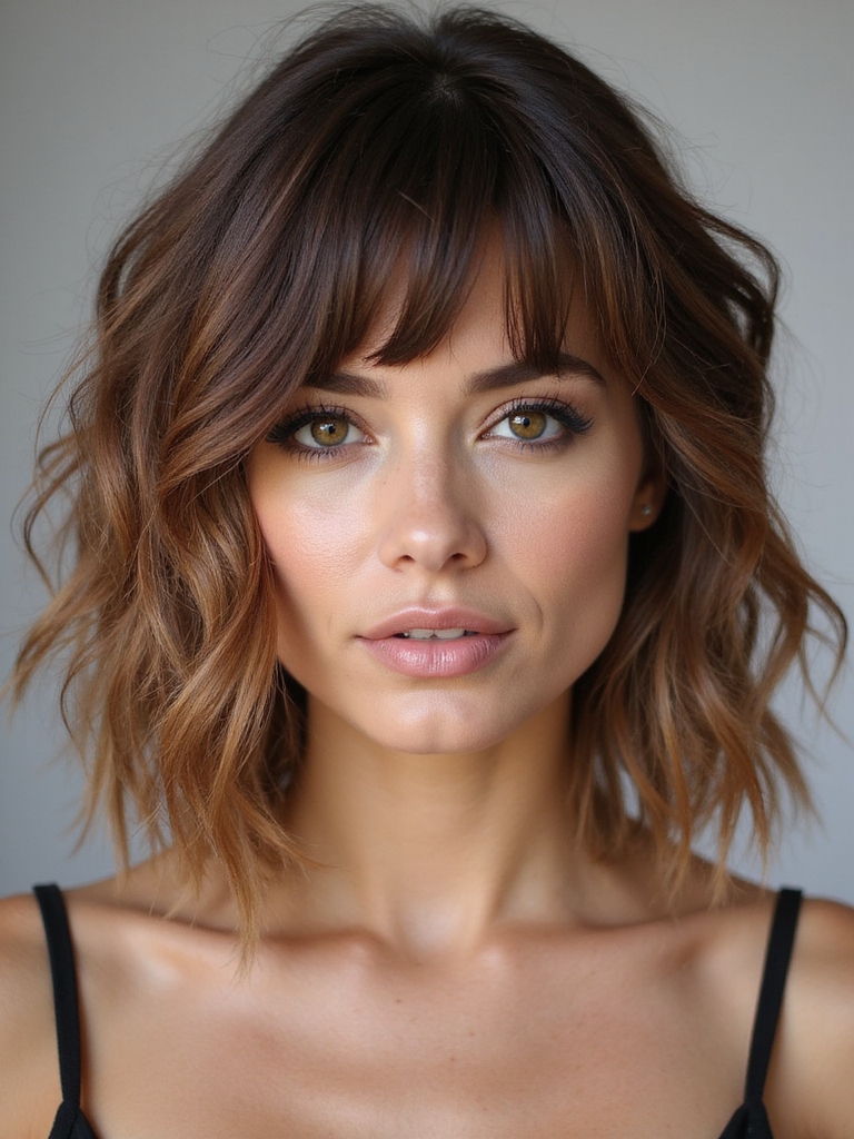 effortless layered side swept bangs