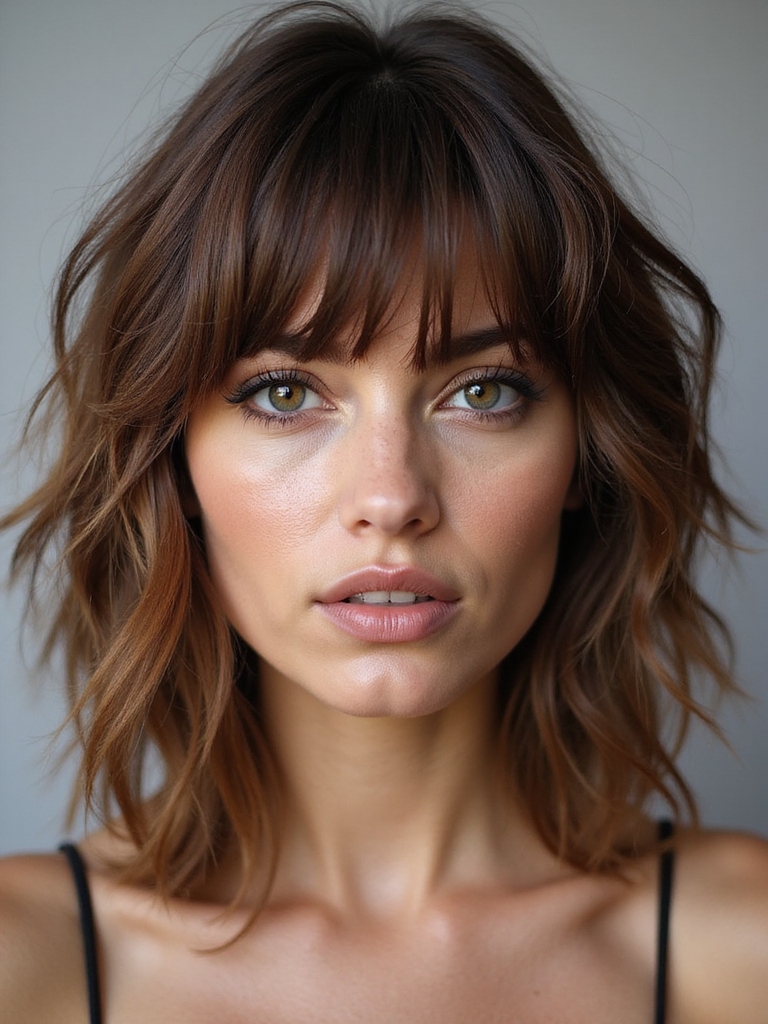 face framing shaggy bangs soften