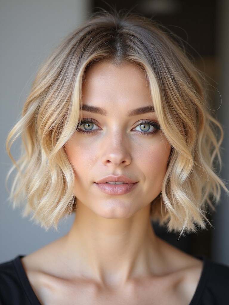 face shaping shaggy blonde bob