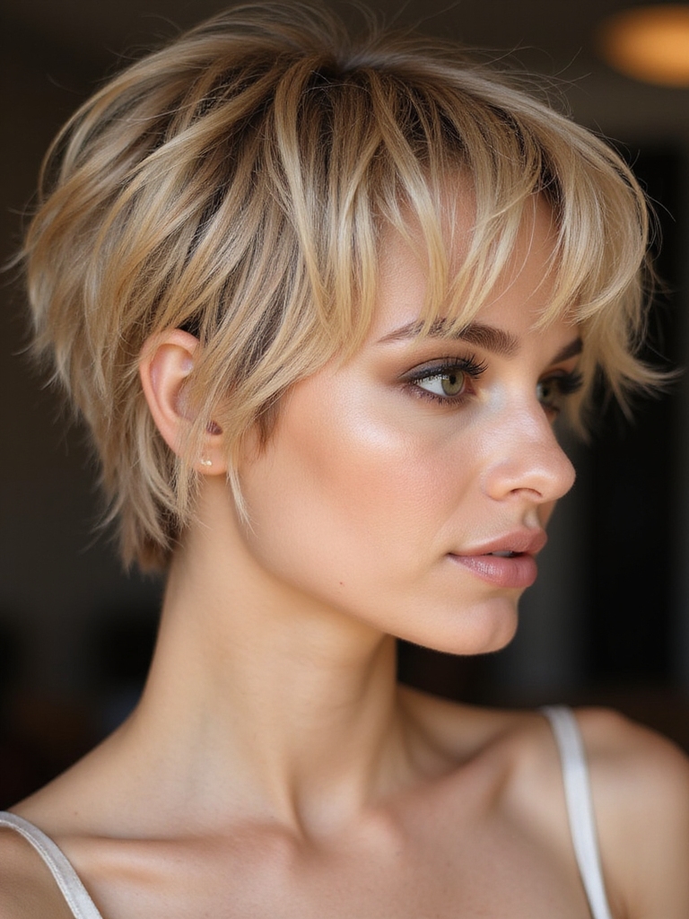 feathered romantic tousled pixie