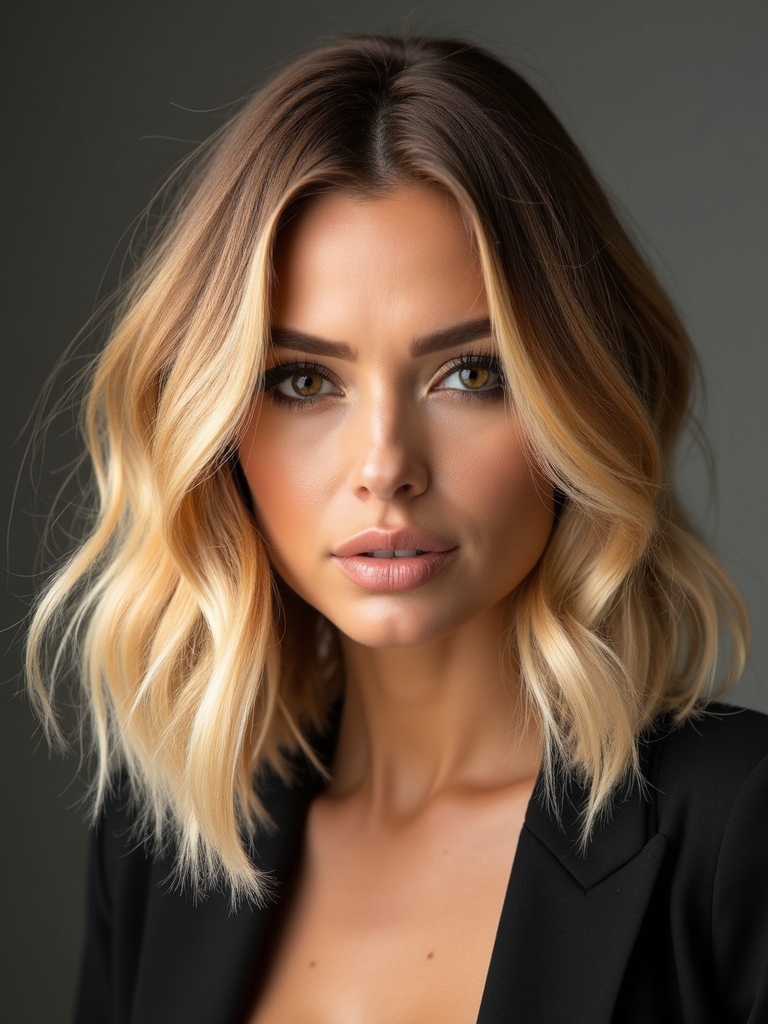 honey blonde dimensional layered bob