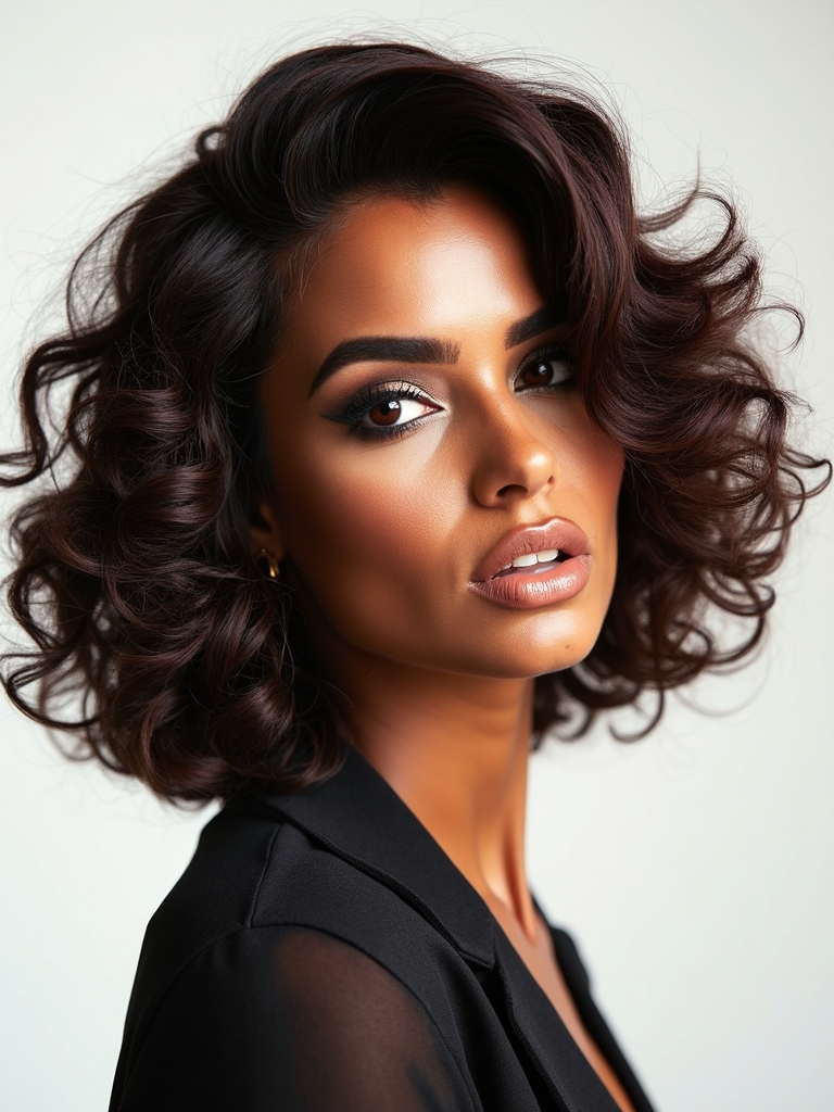 layered bob enhances curly texture