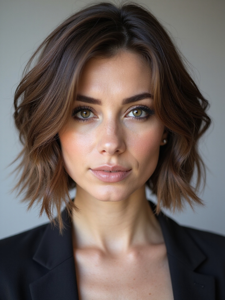 layered bob with curtain framing