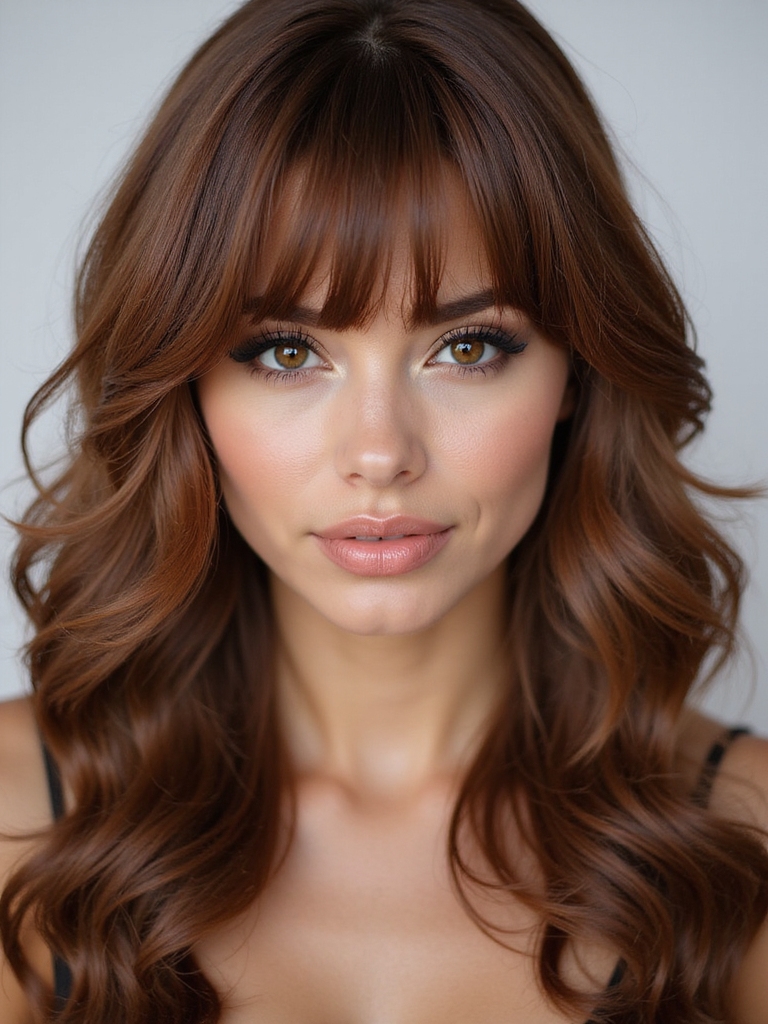 layered curtain bangs framing face