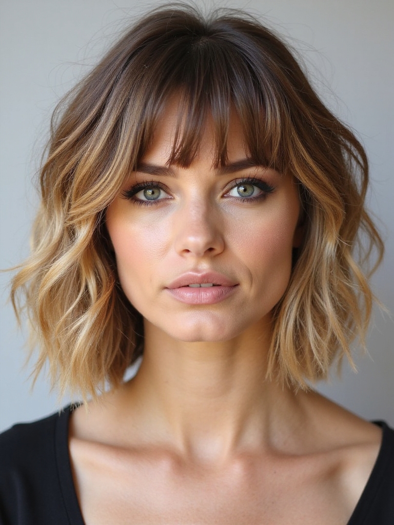 layered lob with bangs