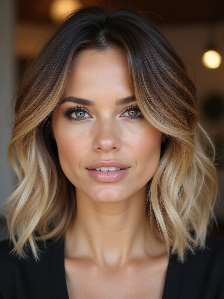 layered lob with dimensional highlights