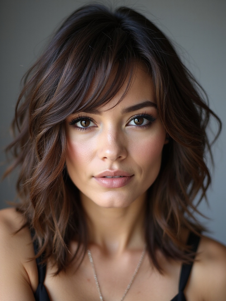 layered wispy bangs for shoulder length