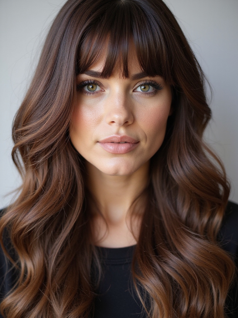 long layered hair with side bangs