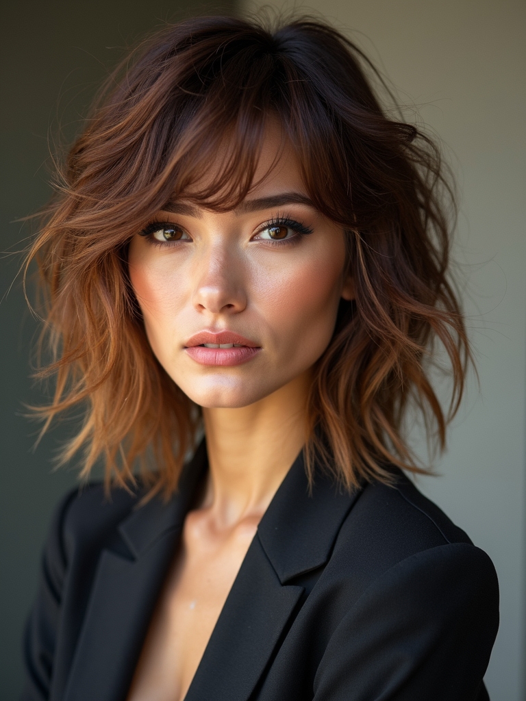 longer layered face framing shag