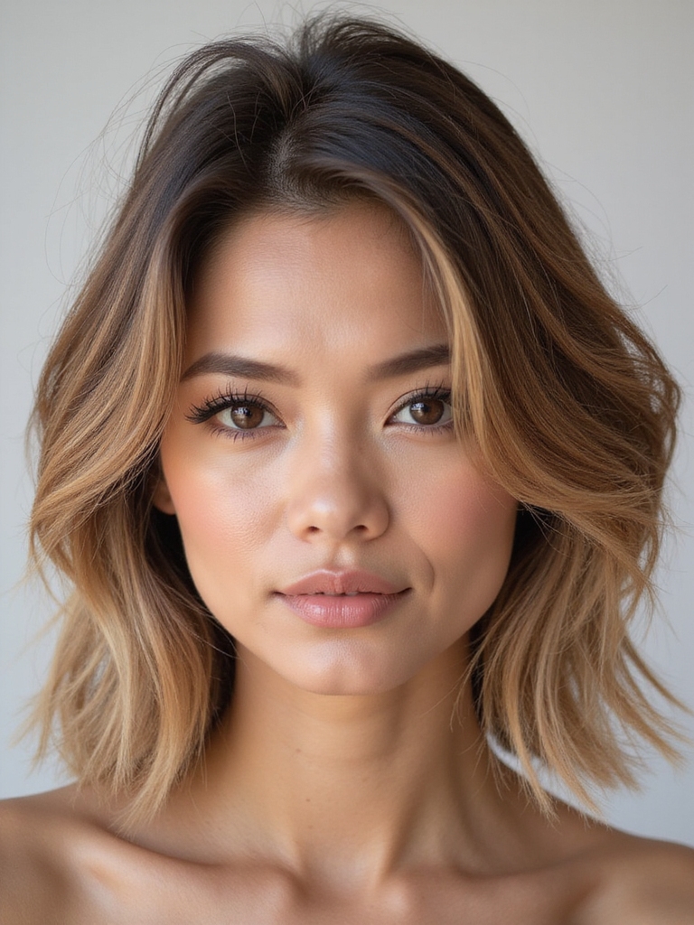 medium feathered face framing layers