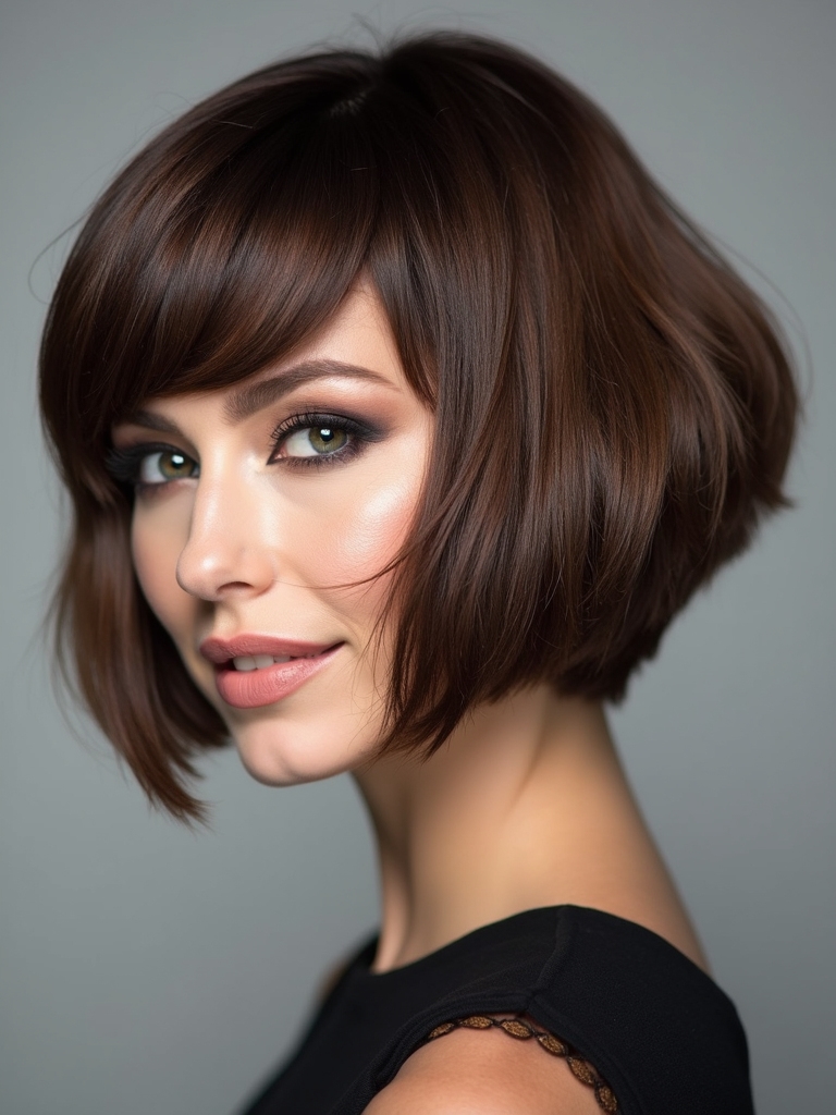 medium length voluminous stacked bob