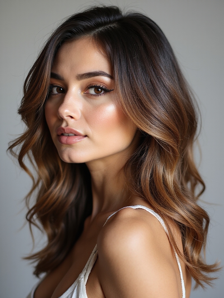 modern side parted layered look